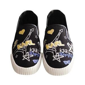 Karl Lagerfeld Embroidered Slip-On Shoes - Graffiti Print, Size 8.5